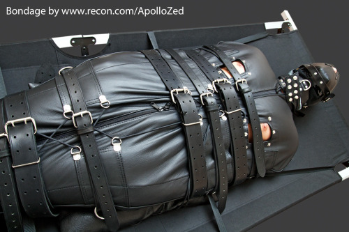 apollozed:  Leather sleepsack with extra belts, strapped down.  My happy place 😍😍👍