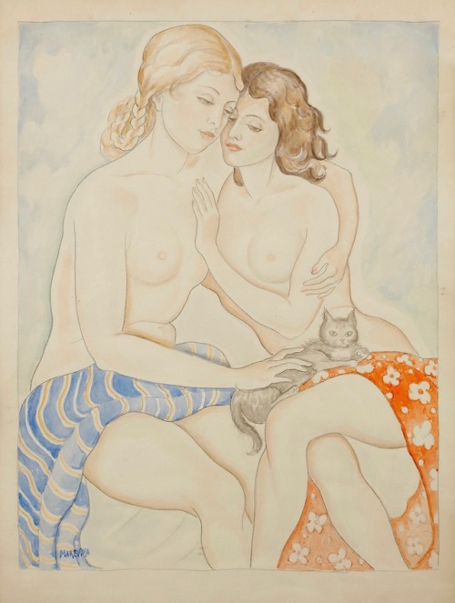 kristalknobb:Les deux Amies au Chat By Marie Vorobieff Marevna, 1892-1984