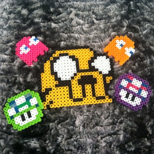 Spending my Friday #perlerbeading away. #pacman #mario #jake #adventuretime perler# crafts