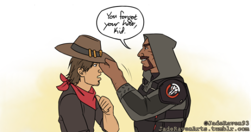 jaderavenarts: Moody teenage McCree lashes out in frustration over his missing hat, but his CO is a 