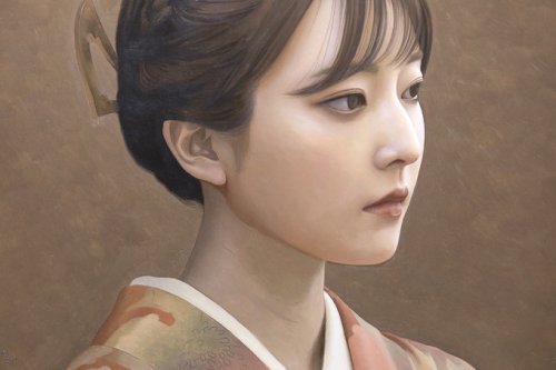 Breathtaking oil painting kimono portrait by Oka Yasutomo (twitter / instagram). His works have a su