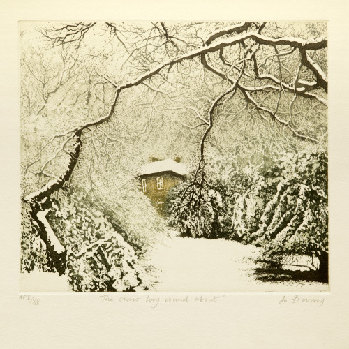 The snow lay round about    -    Jo BarryBritish, b. 1970-Hand colored etching