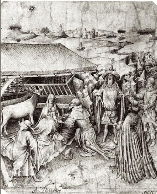 medievalpoc:Anonymous, (Northern) NetherlandsAdoration of the MagiNetherlands (c. 1420)Pen and Ink o