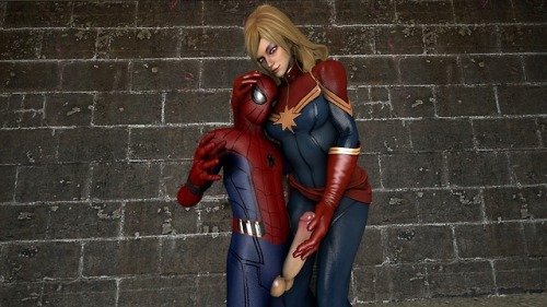 Captain Marvel takes care of her little Spider-Man