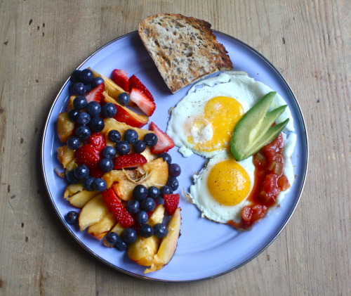 tallblondeanddreaming:Unbelievable oh my god — two eggs fried in avocado oil with salt and pepper, a