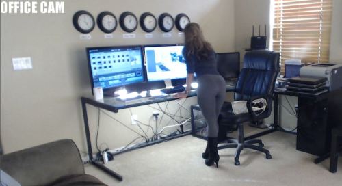 Office Cam is LIVE inside Club Asiana!  www.AsianaStarr.com #highheels #boots #leggings #tights
