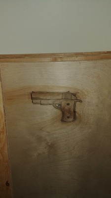 Got Bored and Drew A Gun On Wood at Uncles Rental Duplex We Are Fixing!!!! Medium: Wood and Graphite Pencil!!!!