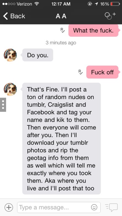 ponysrantaday:  thegirlwhocriedfoxface:  flirtyblonde:  I had this happen to me last night. I highly encourage anyone who uses Kik to block him.  who. does. this.  Grooooss.  Signal boost to anybody that uses Kik to block this person.  