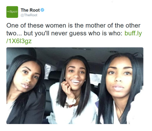 the-perks-of-being-black:  “When Kaylan Mahomes posted a recent car selfie with her twin, Kyla, and their mother, the social media world went into confusion. The caption by the high schooler read, ‘Mom, twin and me.’ But because all three share