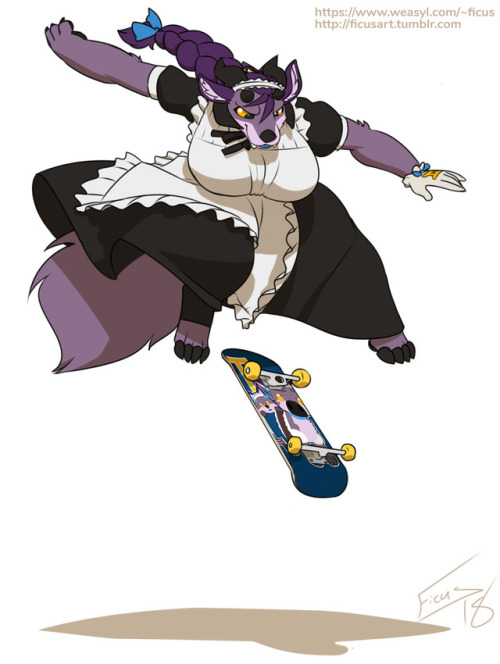 ficusart:   Commission for  NoSleepNeeded, Sunnet,  EraDragon,  Balina,  Pathia, pinkottr, and halowildcat14  Taurus got a lot of the other maids together to dress like maids and go skateboarding. She said it was a team building exercise, but there