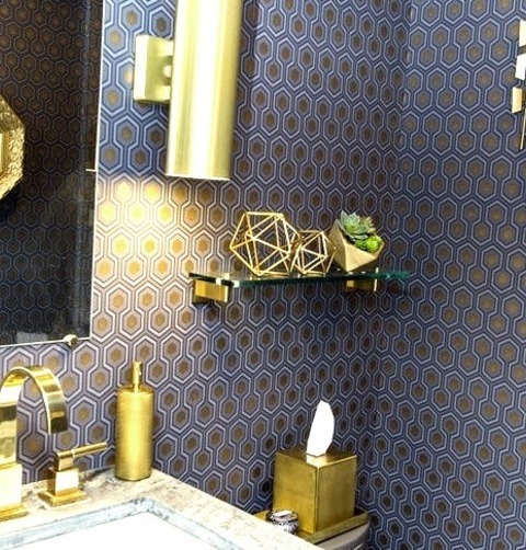 Powder Room In New YorkInspiration For A Sizable Ceramic Tile In A Contemporary Blue Design Remodel Of