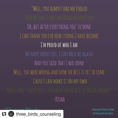 #Repost @three_birds_counseling (@get_repost)・・・Today&rsquo;s Recovery inspiration comes from Kesha.