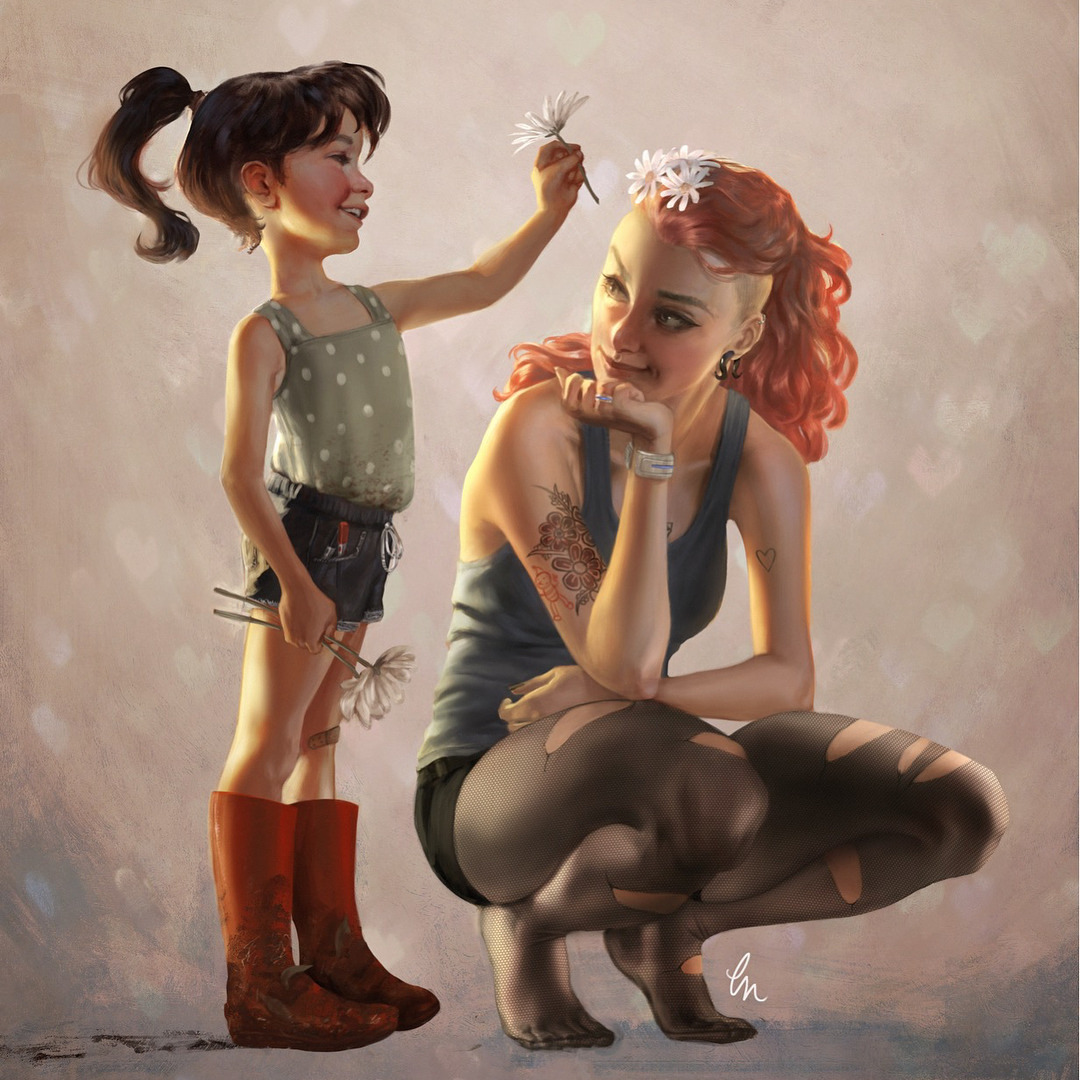 carolinegariba: Sisters - colored version this time! ☺️ #digitalart #instadraw