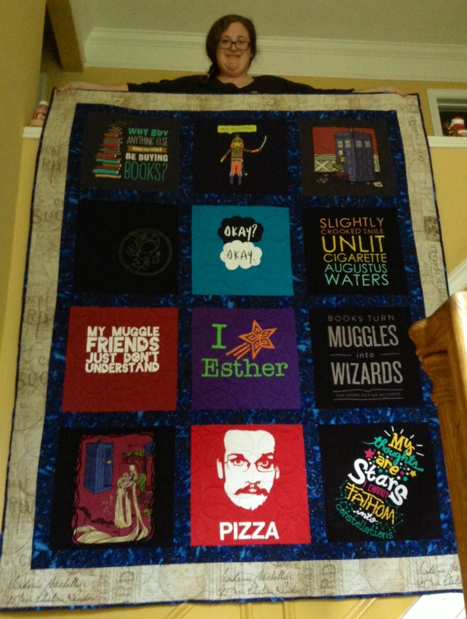 thecellochick13:  Finally finished my Nerdfighter t-shirt quilt!!! I’m so happy
