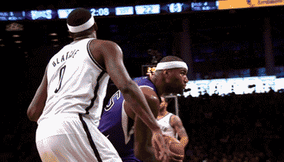 nbacooldudes:  DeMarcus Cousins gets called for traveling, but throws down the double