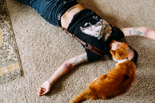 eddy-wood:   Model: me (Riley), Milo (orange) AKA Minion, and Rorschach (b & w) Pronouns: they/them Photographer: Tara Melissa of Tara Melissa Photographie  Suspenders were custom made by Apaulo Hart and are called the Riley Ferret. 