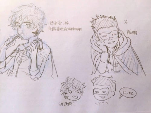 And there are also some doodles about damijon, first two are like my own design about Jon based on B