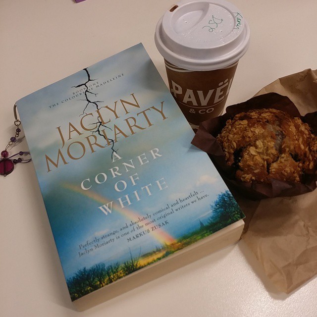 At my corner of the office… warm-freshly-baked Cherry Crumble Muffin 😚
Rereading A Corner of White by Jaclyn Moriarty forbookclub this weekend -I just adore this book!