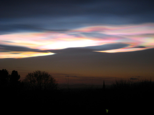 Polar stratospheric clouds or PSCs, also known as nacreous clouds, are clouds in the winter polar st
