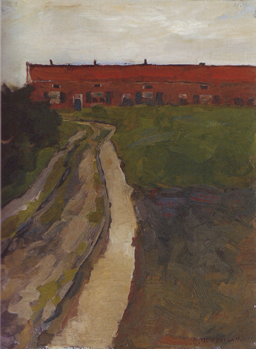 Country Lane with Row of Workers&rsquo; Houses,  -   Piet Mondriaan c.1898-99 Dutch 18