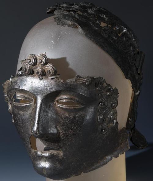 Iron parade helmet and face mask, from the Roman site at Newstead, late 1st century AD.from The Nati