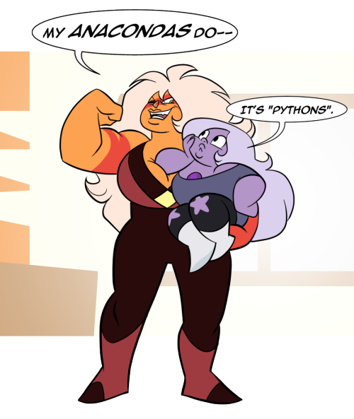 tarajenkins:Quick gag from OpenCanvas, now with director’s cut:Leaving Amethyst in charge would be like introducing aliens to Earth with Dad jokes.   mah cutie purple short stack <3 <3 <3