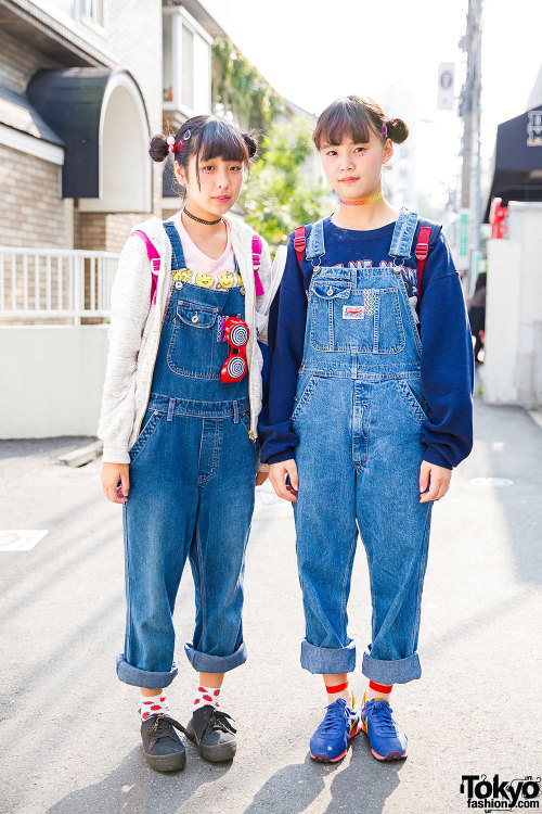 Marin and Minami - both 14-year-old Hey!Say!JUMP fans - on the street in Harajuku with matching WEGO
