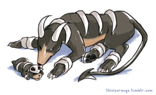 thisisorange:POKEDDEXY Day 2 - Dark typeHoundoom and her plump, wiggly Houndour pup. I DON’T CARE IF