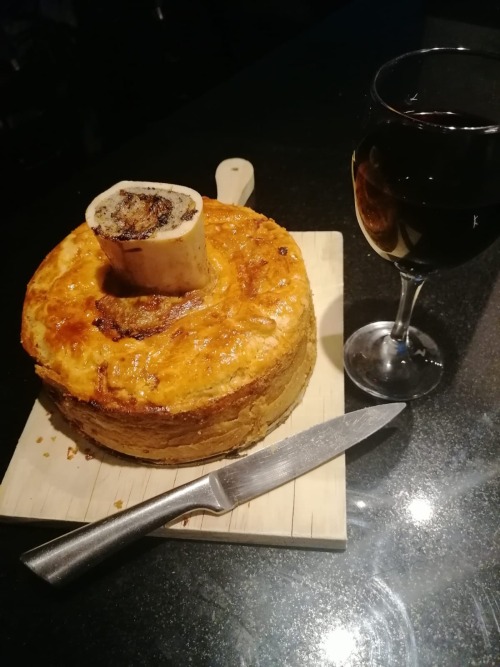tastymeatsandtreats:Pork pie baked with a marrow bone with home made jelly ( from hock ) 