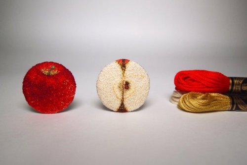 typhoeusatrox:
“ notimpossiblejustabitunlikely:
“ archiemcphee:
“ The Department of Extraordinary Embroidery can’t get enough of these exquisitely stitched miniatured foods created by Japanese artist ipnot (previously featured here).
““After...