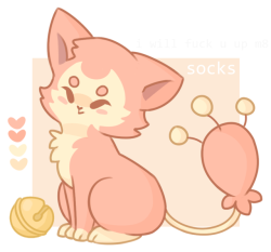 skitty-a-day:[ Day: 1 ]❤   Socks’ Ref   ❤  Meet Socks, a pet Skitty with a thirst for domination adventure!Being a kitten sure is tough, especially when the professor says you’re too young to leave the house and your trainer wants you to be a