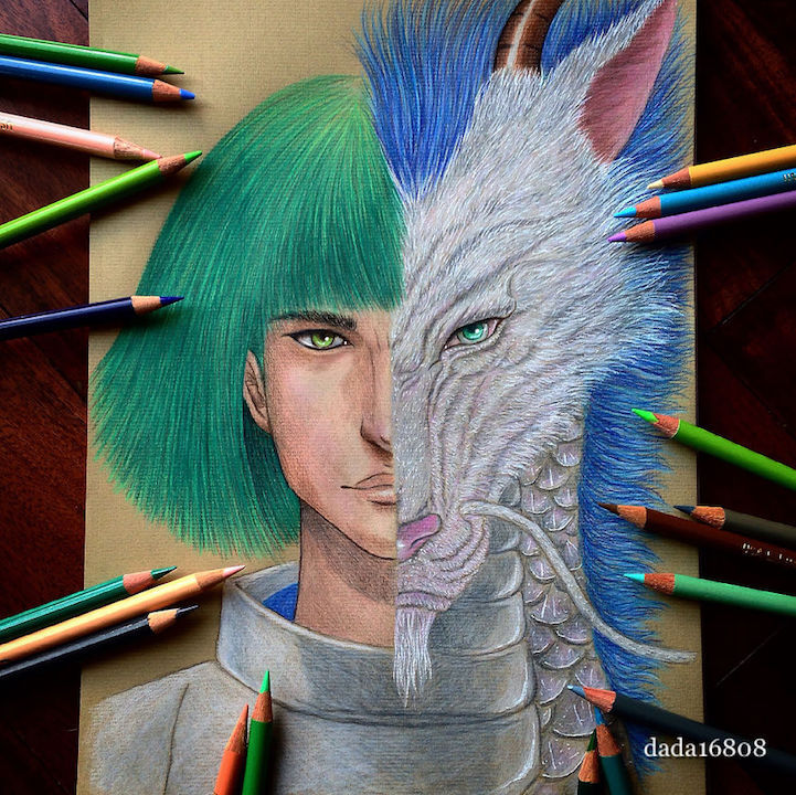 sixpenceee:  Half-Faced Character IllustrationsArtist Amanda Lee (aka Dada)  uses