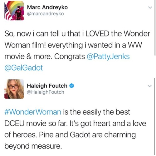 aquaxlad: Some of the very positive reactions from the critics and other people like Marc Andreyko who have seen Wonder Woman 🎉🎉🙌🏻 I’m yet to see a single negative reaction.