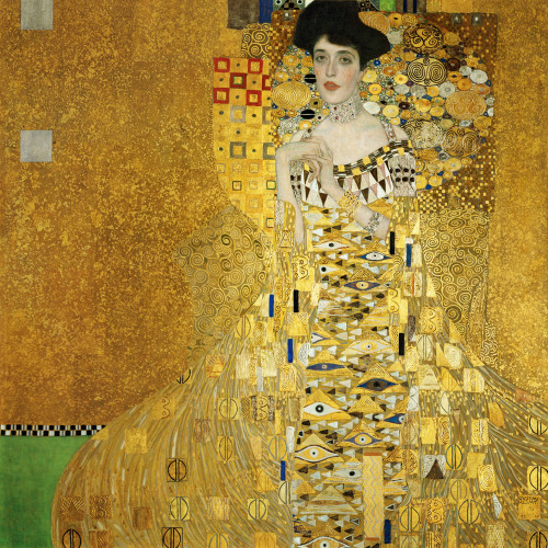 the-master-pieces:  The two portraits of Adele Bloch-Bauer by Gustav Klimt. She was the only model to be painted twice by Gustav. {1907 and 1912, respectively) [the latter painting is shown only partially as for the face to be visible in a photoset] 