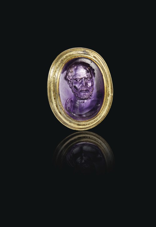 historyarchaeologyartefacts: [OS] Amethyst Ringstone with Portrait of Demosthenes by Dioskourides; R