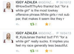 alekwex:  highkeygay:  somnambulist-beats:  Iggy Azalea is a fucking joke.  shes honestly SO gross  I hate this bitch so much   I really don&rsquo;t like her slave comments at all but I agree with this.