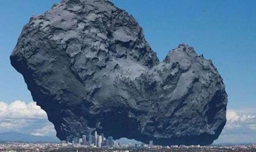 67P/Churyumov-Gerasimenko with the city of Los Angeles shown below to illustrate the comet’s size.