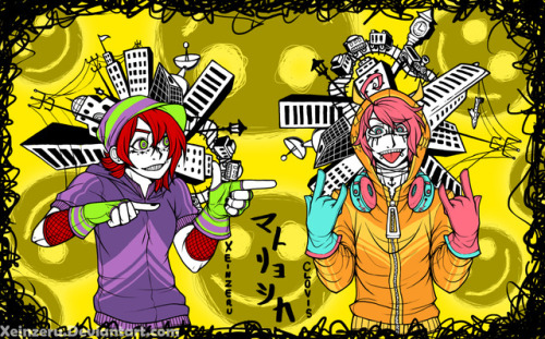 MMMMM Fanart of the infamous vocaloid matryoshka featuring me on the left and my good friend Cl0vis 
