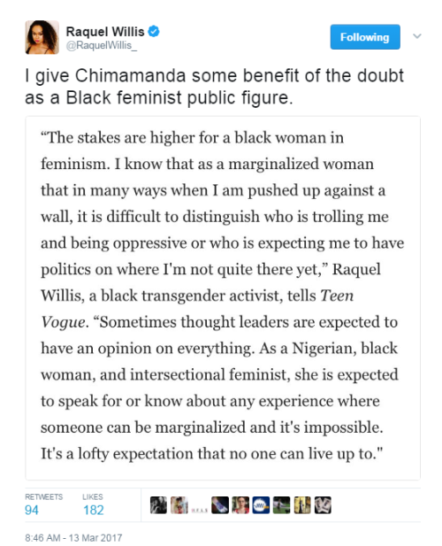 SourceChimamanda Ngozi Adichie Is Getting Criticized for Her Comments About Transgender Women