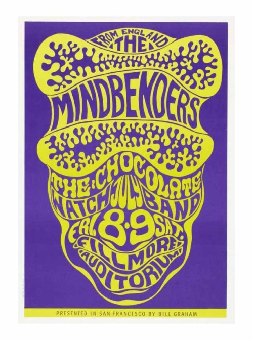 Wes Wilson, poster artwork for Bill Graham Presents (16) Mindbenders; Chocolate Watchboard, Fillmore