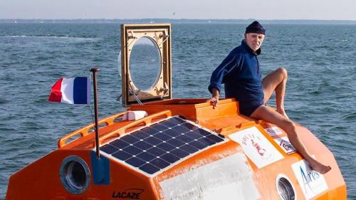 The Old Man and the SeaJean-Jacques Savin, 71, has gone to sea in a large orange barrel that he desi