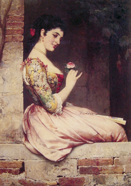 aritst-eugene-de-blaas: The Rose, Eugene de BlaasMedium: oil,canvas