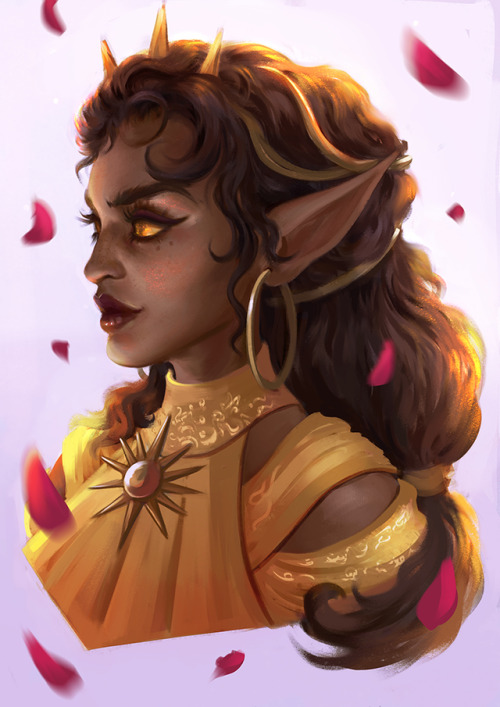 mindlesslyred:Simple portrait commission of Lavanya, a sun-elf cleric of Pelor for @t-veronika <3