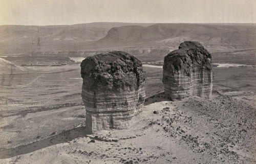 Twin buttes stand near Green River City, Wyoming, photographed in 1872. (Timothy O'Sullivan/Library 