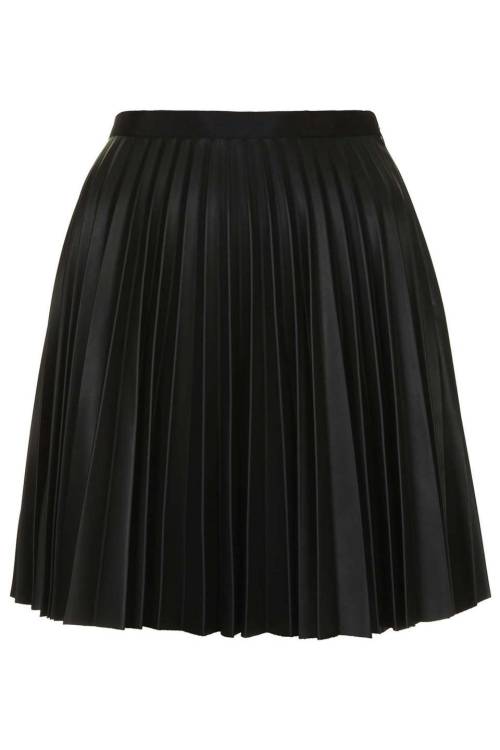 hipster-miniskirts: Petite black PU pleated mini skirt with a contrast black grosgrain waistband and