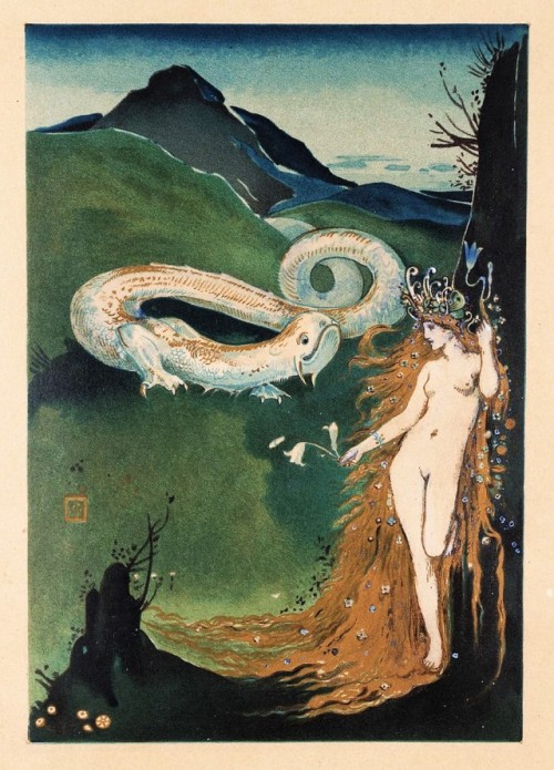 carga-de-agua:Charles Ricketts(English, 1866 - 1931) - The great worm, 1889.  