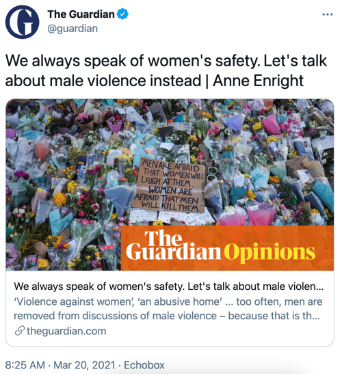 maaarine: We always speak of women’s safety. Let’s talk about male violence instead (Anne Enright, T