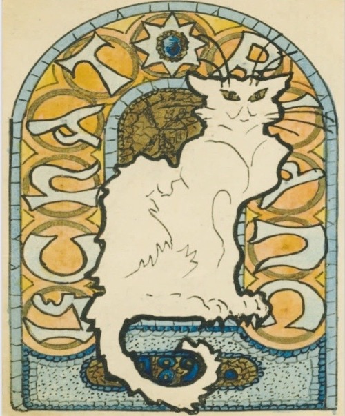 An invitation card depicting “Le Chat Blanc” (white cat). It echoes Théophile Steinlen&r