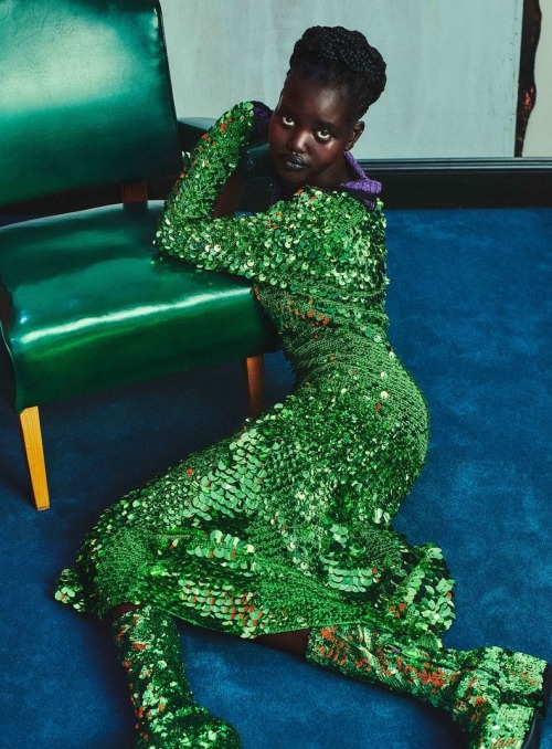 modelsof-color:Adut Akech by Chris Colls for Elle US Magazine, August 2021.