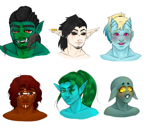 Some fun little genderswap for my online campaign rn! Naja’s in the upper right. What a rag-tag grou